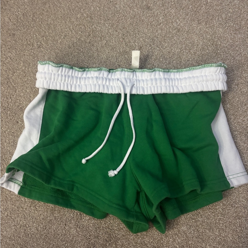 pac sun green and white sweat shorts